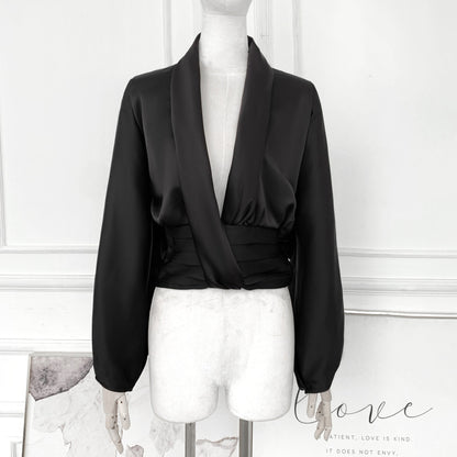 French Drape Pleated Long Sleeve Shirt