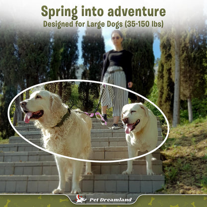Exquisite Dual Dog Coupler for Large Dogs. Trending Double Dog Leash Attachment with Tangle-Free Swivel. You Will Absolutely Love This Amazing Gear for 2 Dogs (Dark Grey & Pink)