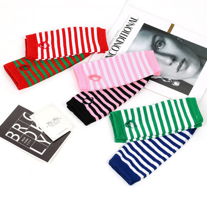 Knitted Finger-leaking Gloves Striped Thin