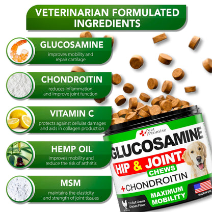 Glucosamine for Dogs 170 Mobility Chews Chondroitin MSM & Hemp