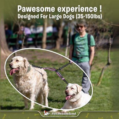 Exquisite Dual Dog Coupler for Large Dogs. Trending Double Dog Leash Attachment with Tangle-Free Swivel. You Will Absolutely Love This Amazing Gear for 2 Dogs (Dark Grey & Pink)