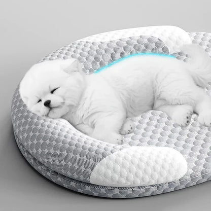 Cooling Cat Bed – Breathable, Water-Washable, Round Pet Cooling Mat with Neck Support, Summer Bed Designed for Hot Weather