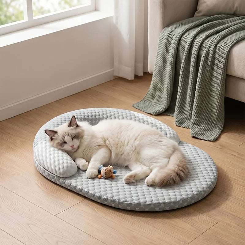 Cooling Cat Bed – Breathable, Water-Washable, Round Pet Cooling Mat with Neck Support, Summer Bed Designed for Hot Weather