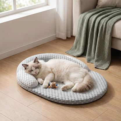Cooling Cat Bed – Breathable, Water-Washable, Round Pet Cooling Mat with Neck Support, Summer Bed Designed for Hot Weather