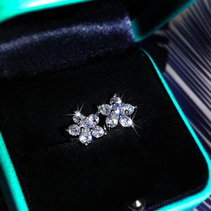 925 Sterling Silver Plum Blossom Stud Earrings | Zircon Jewelry for Women