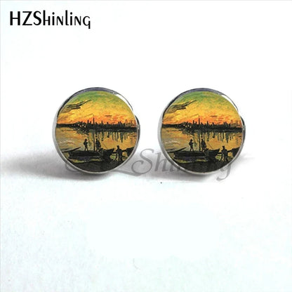 Van Gogh Art Stud Earrings | Handcrafted Glass Dome Earrings with Iconic Painting Details