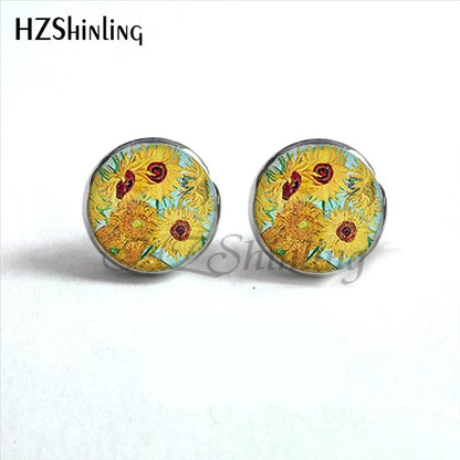 Van Gogh Art Stud Earrings | Handcrafted Glass Dome Earrings with Iconic Painting Details