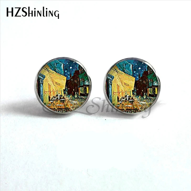 Van Gogh Art Stud Earrings | Handcrafted Glass Dome Earrings with Iconic Painting Details