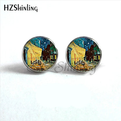 Van Gogh Art Stud Earrings | Handcrafted Glass Dome Earrings with Iconic Painting Details