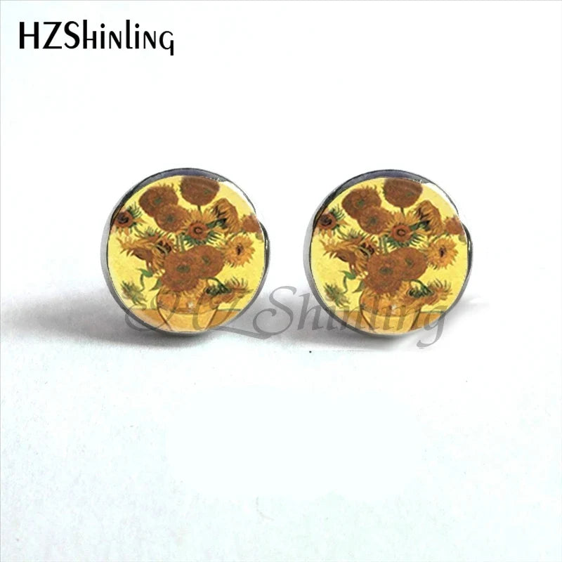 Van Gogh Art Stud Earrings | Handcrafted Glass Dome Earrings with Iconic Painting Details