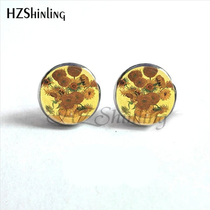 Van Gogh Art Stud Earrings | Handcrafted Glass Dome Earrings with Iconic Painting Details
