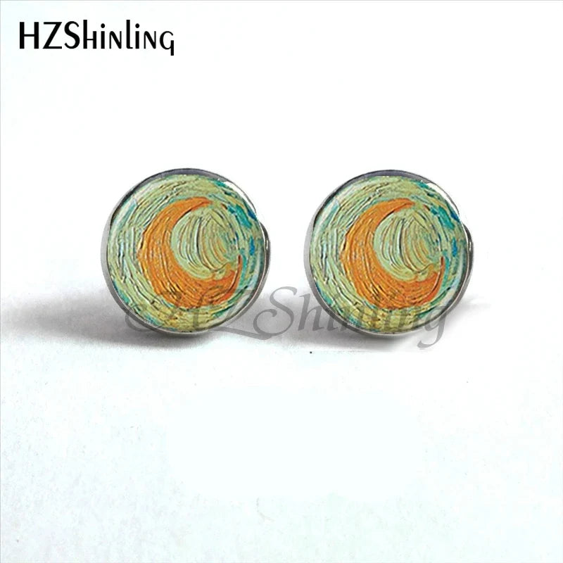 Van Gogh Art Stud Earrings | Handcrafted Glass Dome Earrings with Iconic Painting Details