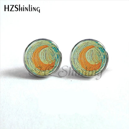 Van Gogh Art Stud Earrings | Handcrafted Glass Dome Earrings with Iconic Painting Details