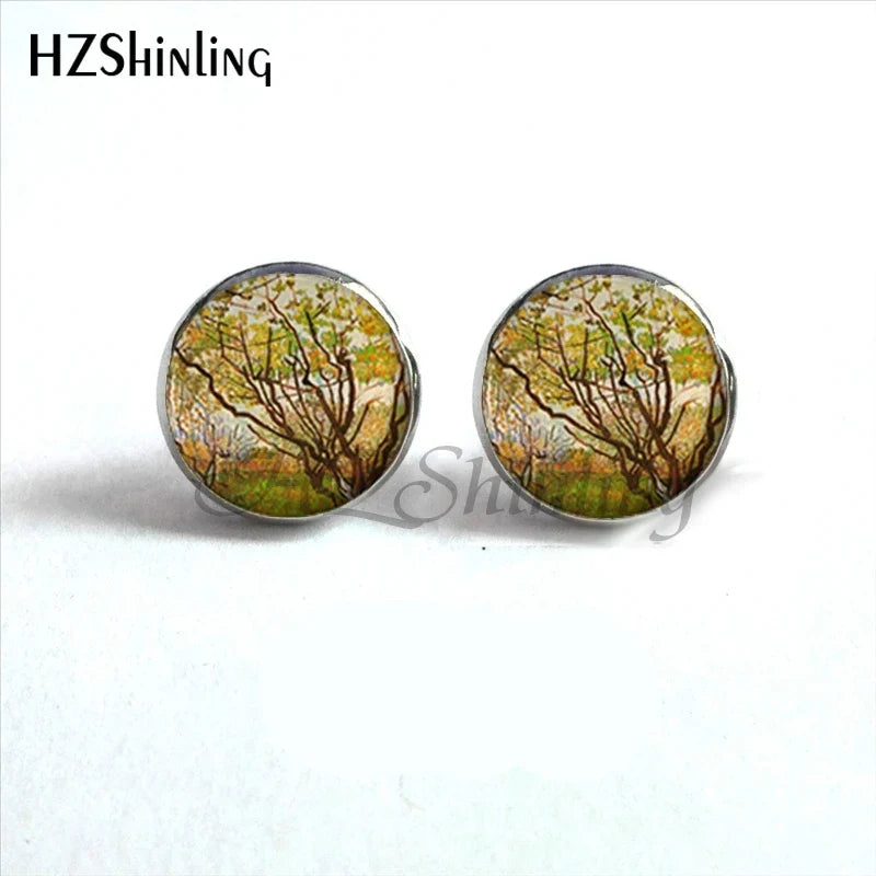 Van Gogh Art Stud Earrings | Handcrafted Glass Dome Earrings with Iconic Painting Details