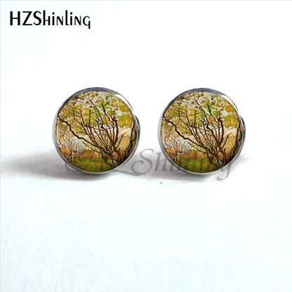 Van Gogh Art Stud Earrings | Handcrafted Glass Dome Earrings with Iconic Painting Details