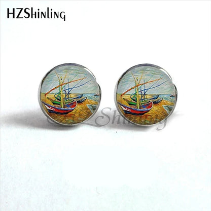 Van Gogh Art Stud Earrings | Handcrafted Glass Dome Earrings with Iconic Painting Details