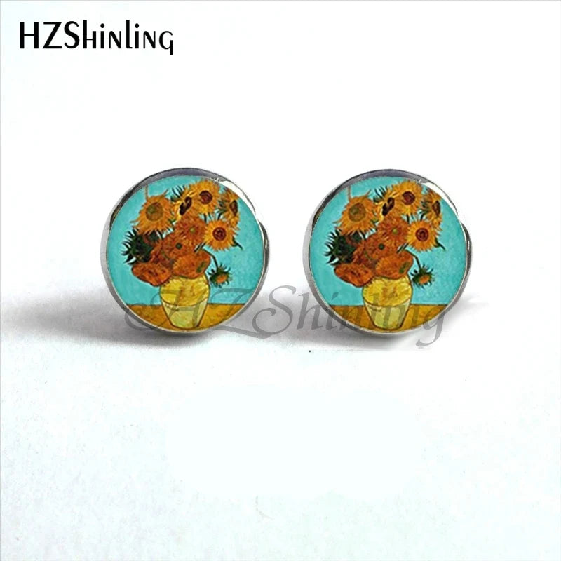 Van Gogh Art Stud Earrings | Handcrafted Glass Dome Earrings with Iconic Painting Details