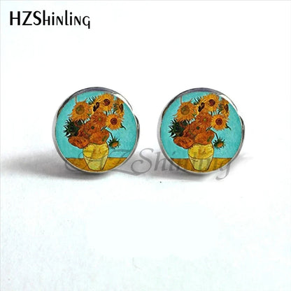 Van Gogh Art Stud Earrings | Handcrafted Glass Dome Earrings with Iconic Painting Details