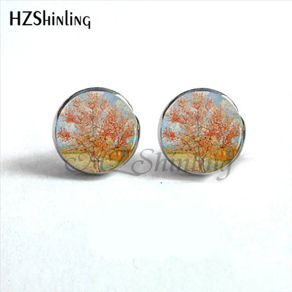 Van Gogh Art Stud Earrings | Handcrafted Glass Dome Earrings with Iconic Painting Details