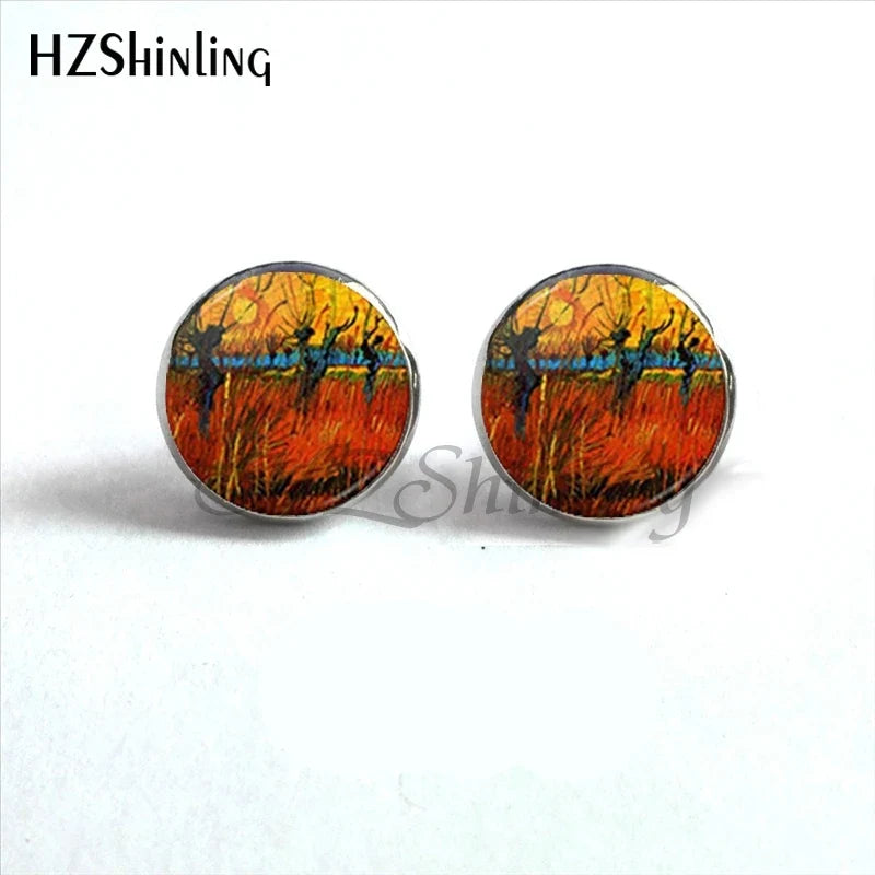 Van Gogh Art Stud Earrings | Handcrafted Glass Dome Earrings with Iconic Painting Details