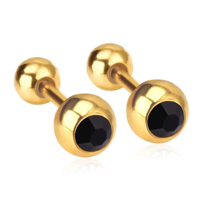 LUXUSTEEL White Black Crystal Earrings | Stainless Steel Round CZ Studs with Screw Back