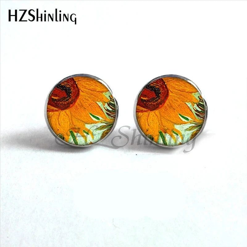 Van Gogh Art Stud Earrings | Handcrafted Glass Dome Earrings with Iconic Painting Details