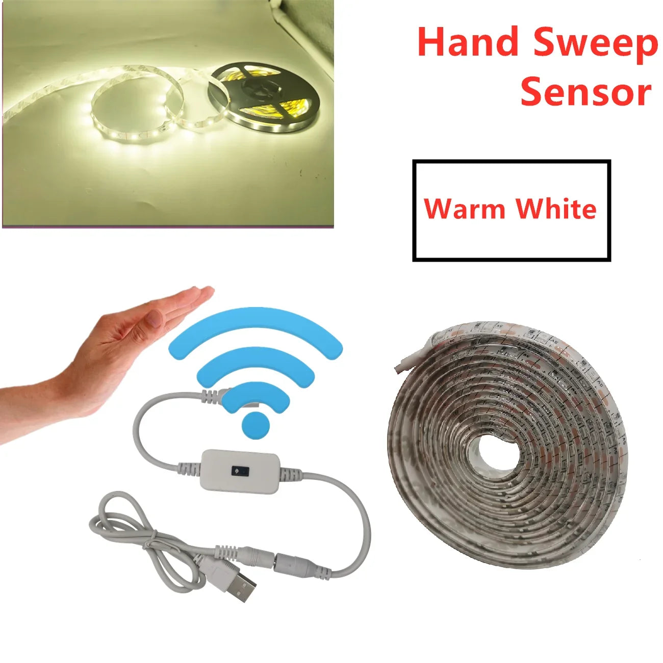 USB Motion Sensor LED Strip Light | Hand Sweep Control for Kitchen TV Backlight