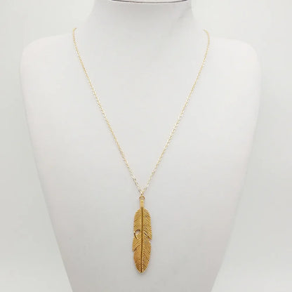 VOQ Feather Pendant Necklace for Women | Trendy Long Chain Jewelry Gift