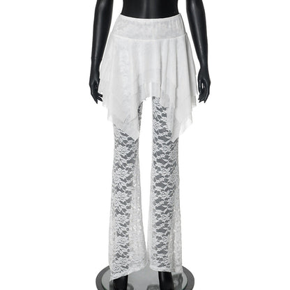 Design Mesh Stitching Lace Micro-transparent Culottes
