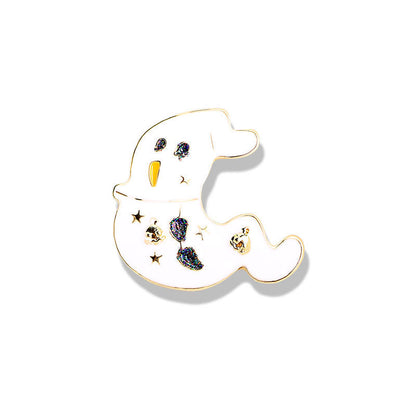 Halloween Cartoon Pumpkin Head Broom Brooch