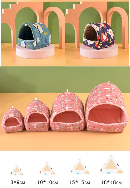 Cute Cartoon Rabbit Squirrel Mini Cage Guinea Pig Nest Small Animal Mice Rat Pet Sleeping Bed Hamster House Winter Warm Soft Mat