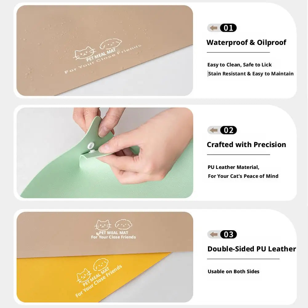 PU Leather Pet Feeding Mat Spill Proof Waterproof Oil Resistant Non Slip Bowl Holder Easy Clean Floor Protector for Dogs Cats