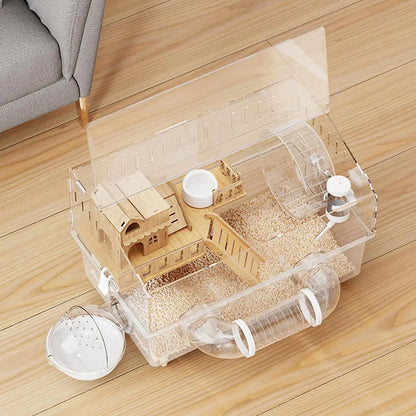 Acrylic Hamster Cage 2-Layer Clear Acrylic Pet Habitats Hamster Enclosure for Indoor Outdoor Home Yard Breeding Observation Pet