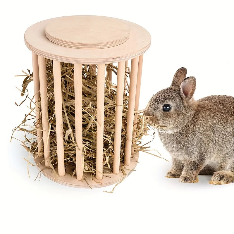 1 Piece of Accessory with Random Color and Style, Wooden Rabbit Hay Feeder, Cross-Border Pet Supplies, Cylindrical Vertical Feeder with Lid, Hay Storage Rack