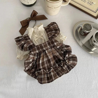 Pet Spring Plaid Flower Bud Pants Cute Pumpkin Skirt Dog Princess Plaid Bow Skirt Teddy Puppy Clothes Dog Pajamas