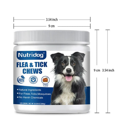 Flea & Tick Chews For Dog with Garlic Flaxseed | Skin Health Support & Bites Prevention - Chicken flavor 120 Soft Chews