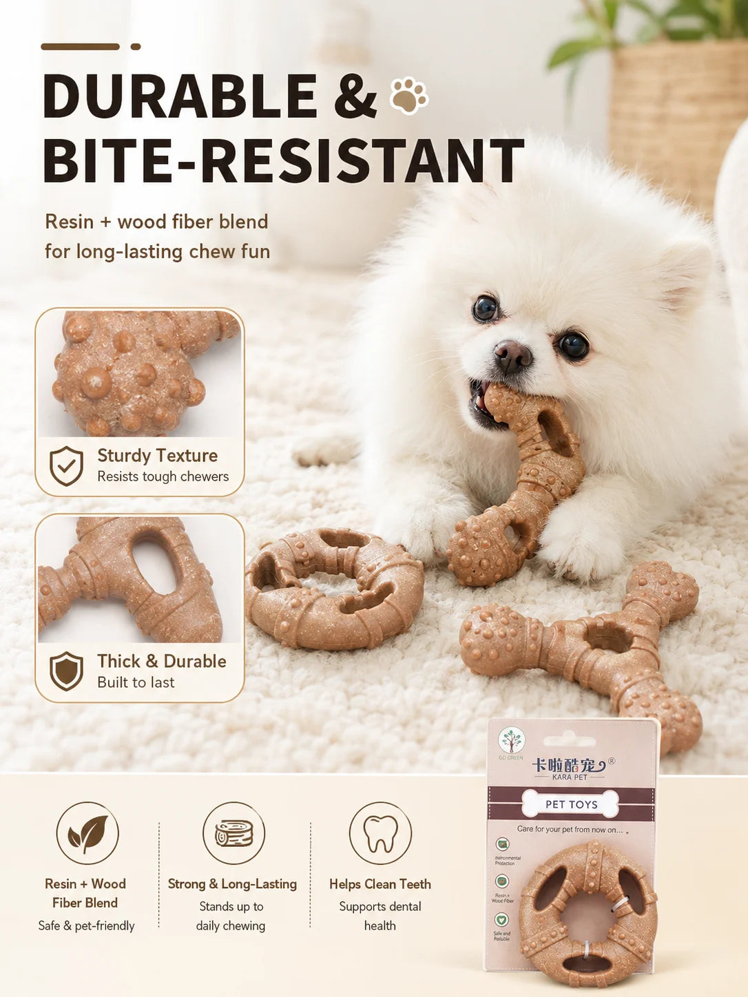 Dog Toy, Bone-Like Teething Stick, Durable, Tooth-Cleaning, Self-Entertaining and Boring, Small Dog-Shaped Pet Toy
