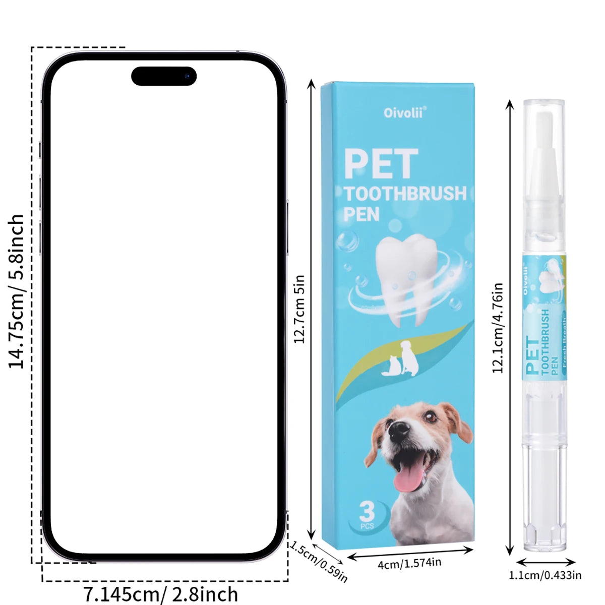Pet Teeth Cleaning Pen with Soft Brush Dental Gel for Dogs & Cats Tartar Control Fresh Breath Soothes Gums Mild Formula 3pcs/box