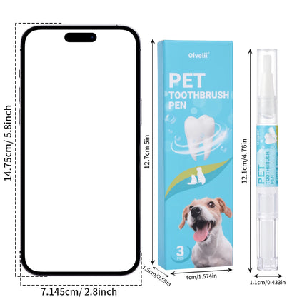 Pet Teeth Cleaning Pen with Soft Brush Dental Gel for Dogs & Cats Tartar Control Fresh Breath Soothes Gums Mild Formula 3pcs/box