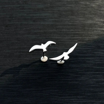 Asymmetrical Small Seagull Earrings | Delicate Stylish 925 Silver Bird Jewelry
