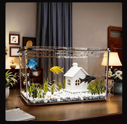 Transparent Reptile Terrarium Tank with Basking Area for Pet Turtles Hermit Crabs Tortoises - Turtle Adoption Habitat