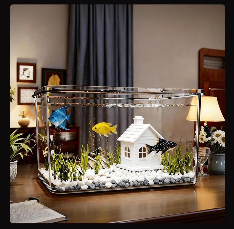 Transparent Reptile Terrarium Tank with Basking Area for Pet Turtles Hermit Crabs Tortoises - Turtle Adoption Habitat