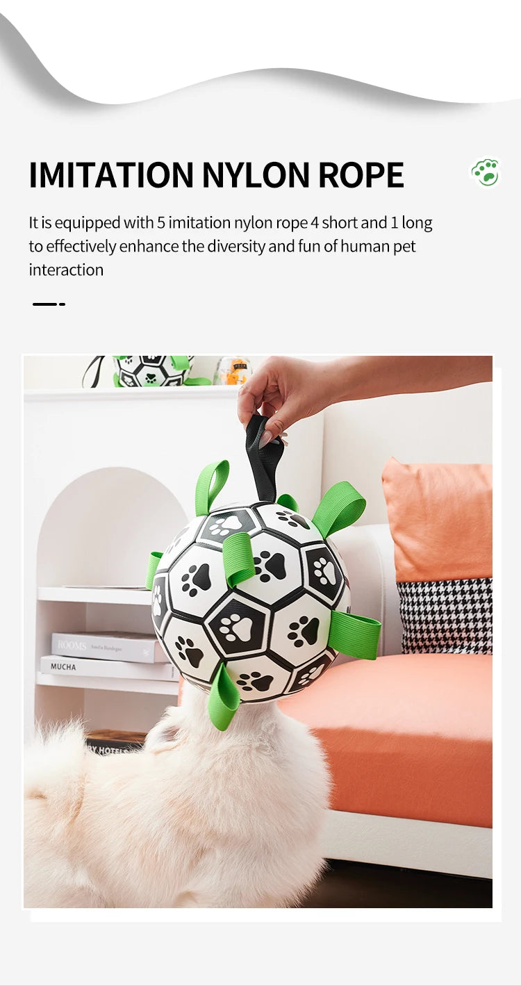 Dog Toys Soccer Ball with Straps, Interactive Dog Toys for Tug of War, Puppy Birthday Gifts, Dog Tug Toy, Dog Water Toy, Durable