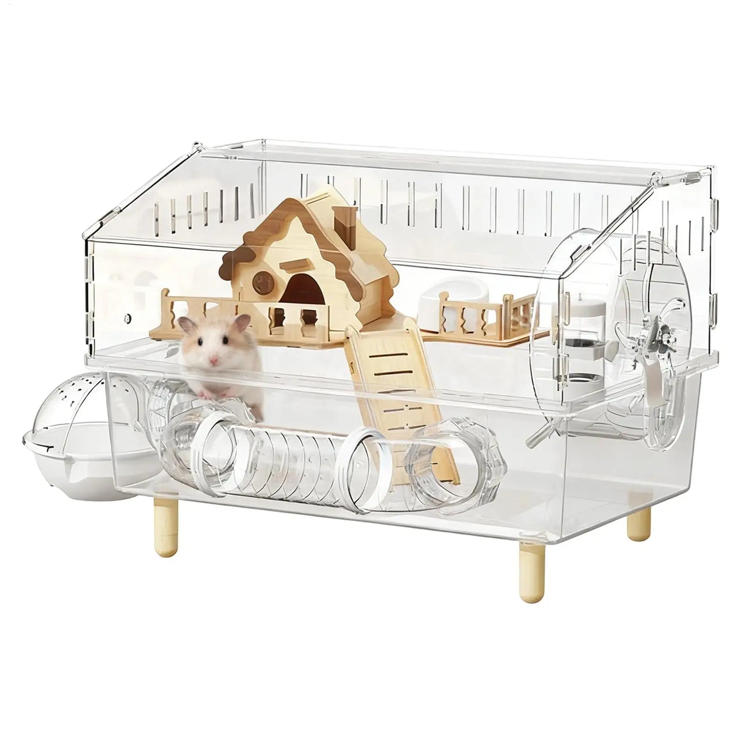 Acrylic Hamster Cage 2-Layer Clear Acrylic Pet Habitats Hamster Enclosure for Indoor Outdoor Home Yard Breeding Observation Pet