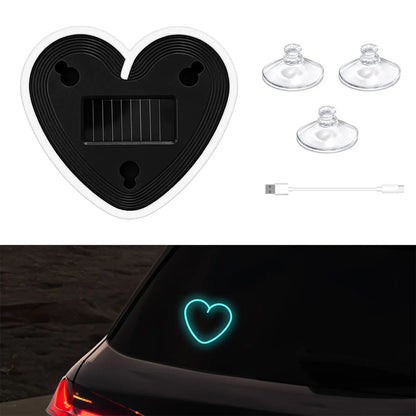 Solar Powered Car Neon Heart Lamp | Wireless LED Ambient Light with Suction Cup