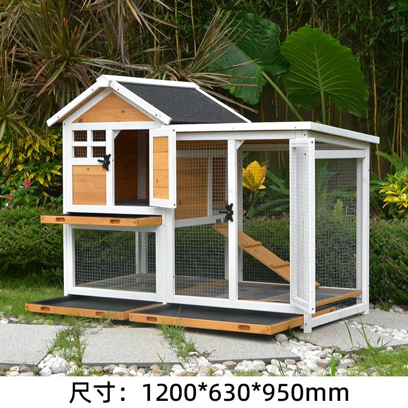Rabbit Cage Anti Spray Urine Deluxe Double Drawer Rabbit Hutch Solid Wood Pigeon Coop Chicken Cage Bottom Mesh Outdoor