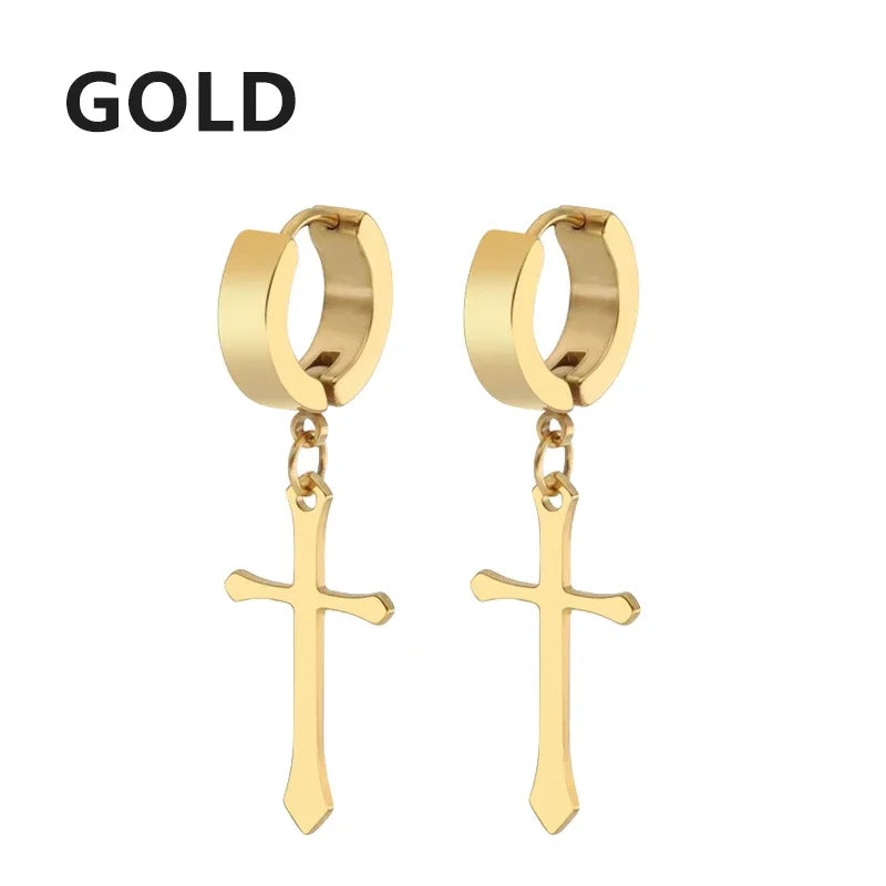 2pc Stainless Steel Cross Earrings Set | Gothic Punk Huggies for Men Women