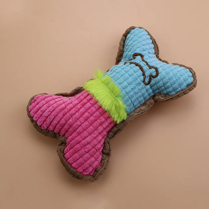1Pce bite resistant pet sound toy, dog plush bone shaped chew toy, suitable for small and medium-sized puppies