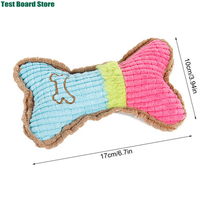 1Pce bite resistant pet sound toy, dog plush bone shaped chew toy, suitable for small and medium-sized puppies