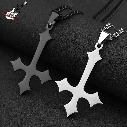Goth Upside Down Cross Stainless Steel Pendant Necklace | Inverted Crucifix Gothic Jewelry for Men